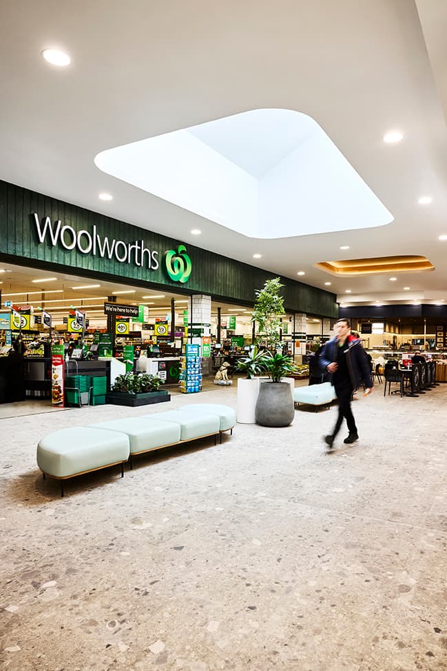 Modern shopping centre interior with anchor tenant
